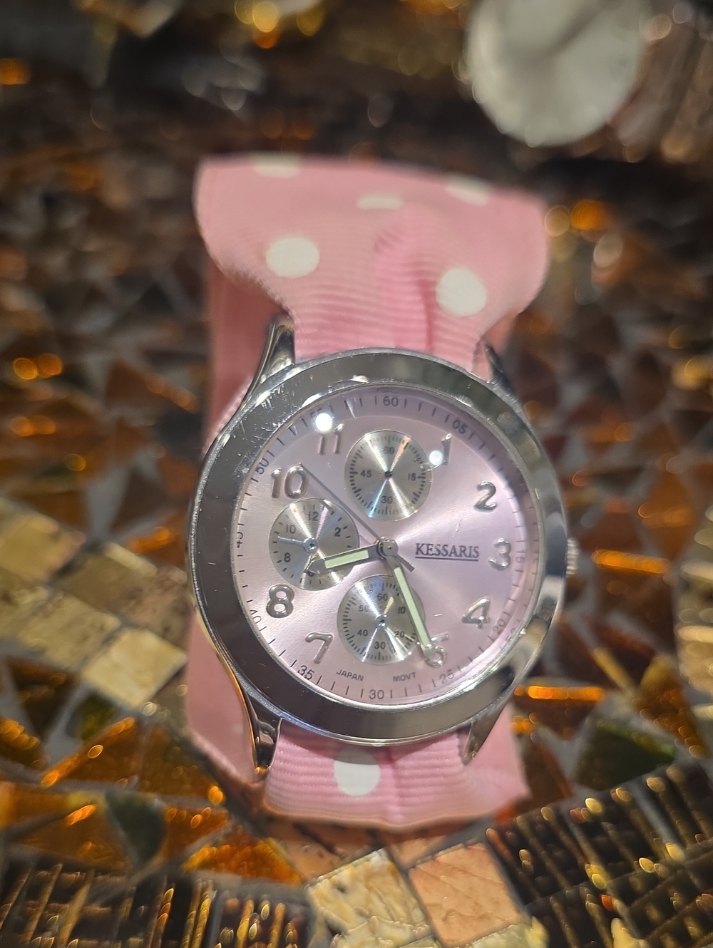 Kessaris Pink Polka Dot Kids Watch